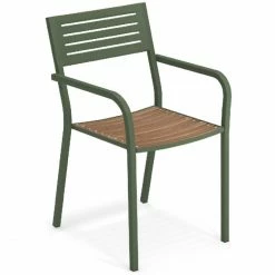 Emu SEGNO Armlehnstuhl Mit Teak-Sitzfläche - 4er-Set - 4 Stühle à 84 X 52 X 53 Cm - Militärgrün-teak