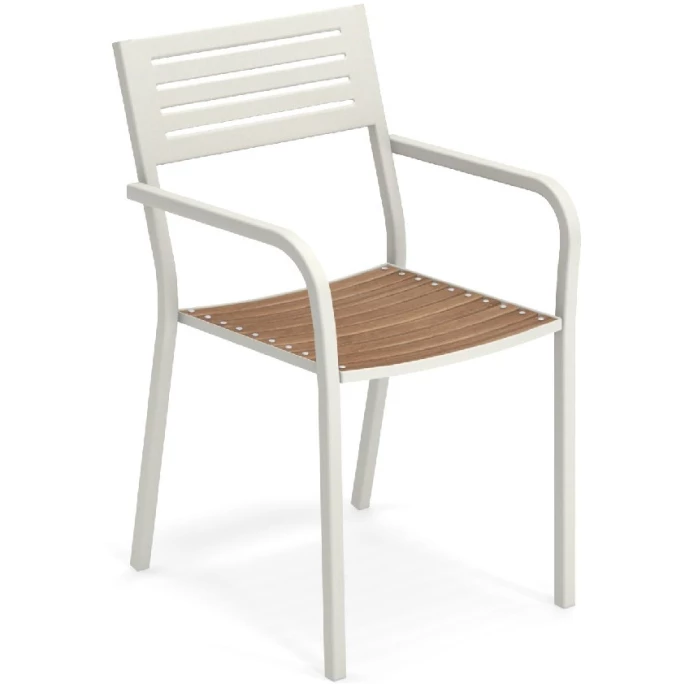 emu SEGNO Armlehnstuhl mit Teak-Sitzfläche - 4er-Set - 4 Stühle à 84 x 52 x 53 cm - weiß-teak Emu SEGNO Armlehnstuhl Mit Teak-Sitzfläche - 4er-Set - 4 Stühle à 84 X 52 X 53 Cm - Weiß-teak -qeeboo shop unnamed file 2803